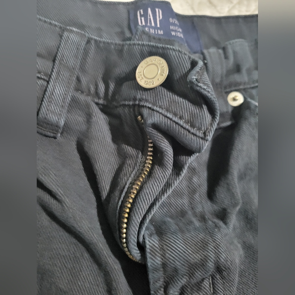 GAP High Rise Wide Leg Jeans Black Raw Hem 0 25 Petite Minimalist - Picture 6 of 9